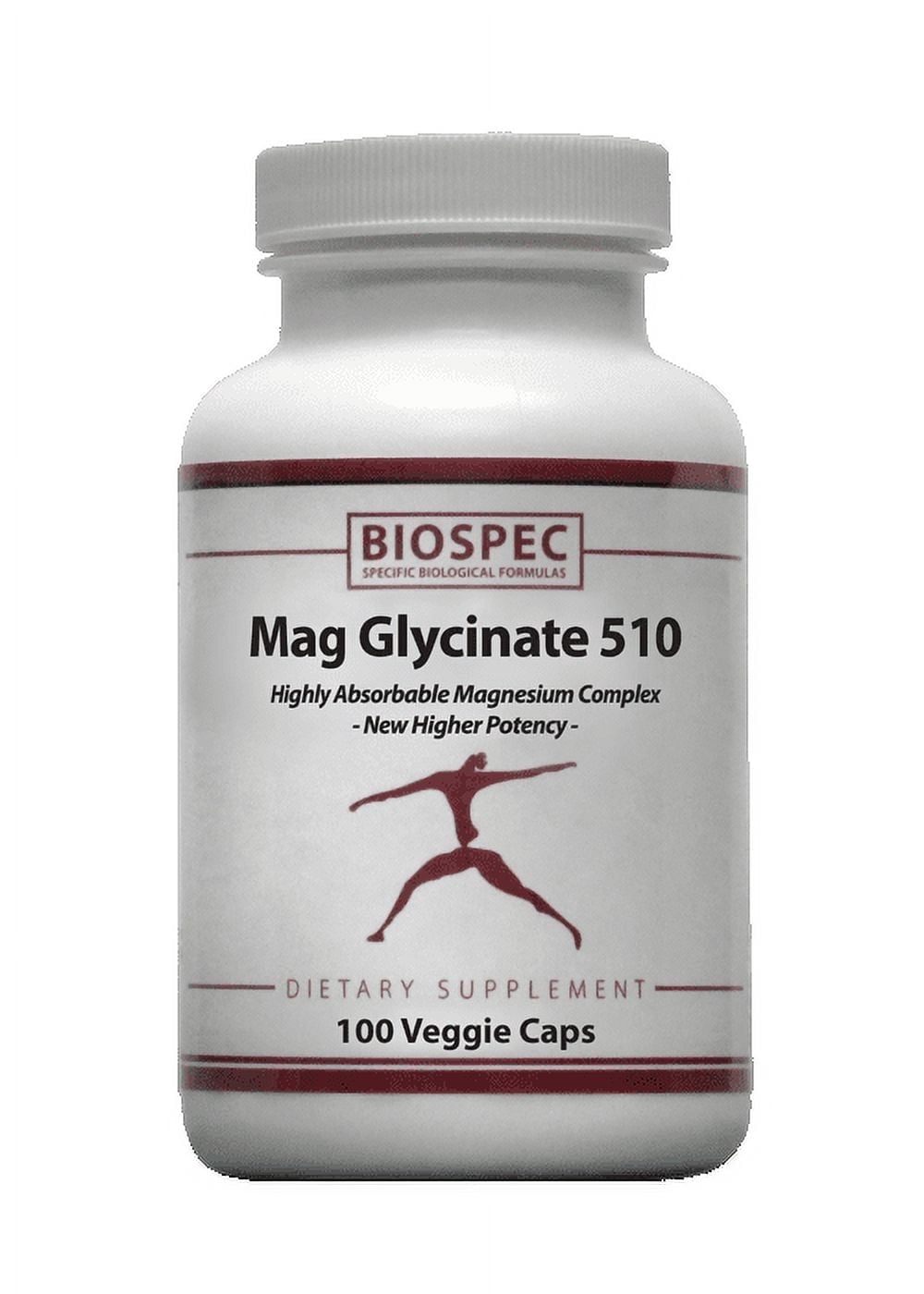 Biospec Nutritionals Mag Glycinate 510 – Magnesium Glycinate – Nutritional Supplement for Stress, Heart Health, Nerves, Muscles, Energy, and Metabolism* - (100 Capsules)