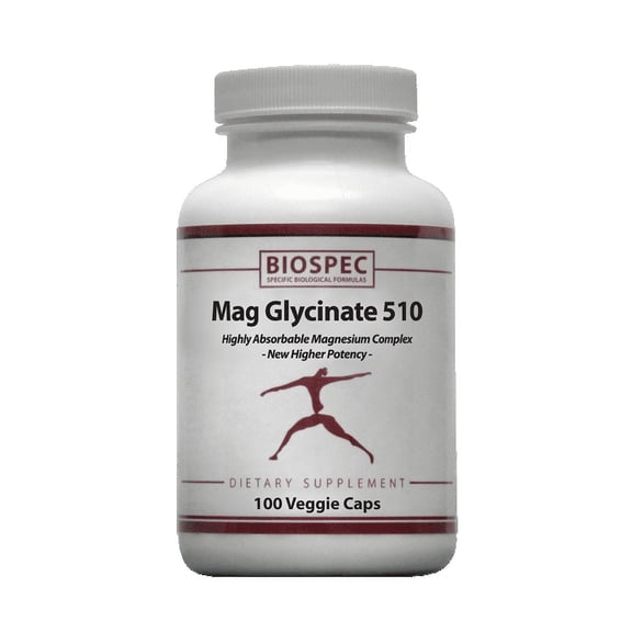 Biospec Nutritionals Mag Glycinate 510 Magnesium Glycinate Nutritional Supplement for Stress, Heart Health, Nerves, Muscles, Energy, and Metabolism* - (100 Capsules)