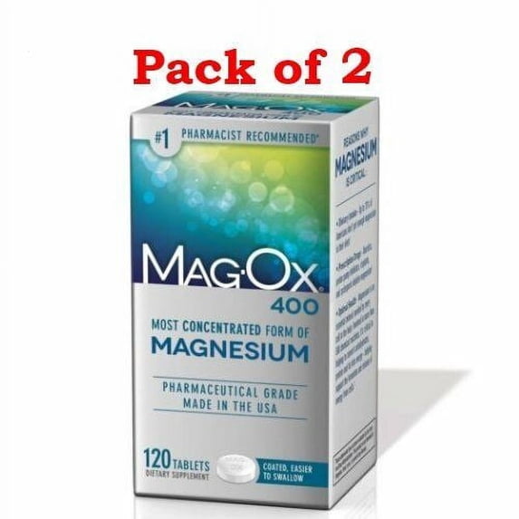 Mag-Ox 400 Magnesium Supplement 120 Tablets 2 Pack, pharmaceutical grade, coated, easier to swallow