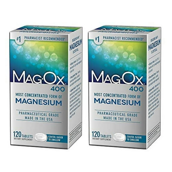 Mag-Ox Magnesium Supplement, Pharmaceutical Grade Magnesium Oxide, Most Concentrated Form of Magnesium, 483mg, 240 Tablets (2 Packs of 120 Tablets)