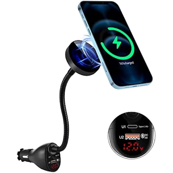 Mag-Safe 15W Car Cigarette Lighter Wireless Charger, Magnetic Auto-Alignment Air Vent Mount Holder with Dual Port PD&QC3.0 Fast Charging for iPhone 13/13 Pro/ 13 Pro Max/12 Series