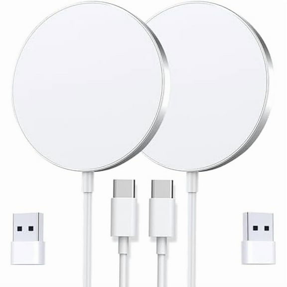 for Mag-Safe Charger 2 Pack, Magnetic Wireless Charger for iPhone 16/16 Pro/16 Pro Max/16 Plus/15/14/13/12 Series, 15W Max Magnet Fast Mag Safe Charging Pad for AirPods 2 3 Pro, Pack of 2, Silver