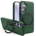 thumbnail image 1 of Mag-Safe Compatible for Samsung Galaxy S24 Case, Slim Shockproof Protective 360°Rotating Magnetic Kickstand Ring Holder Bracket Classic PU Leather Phone Cover for Samsung Galaxy S24, Darkgreen, 1 of 9