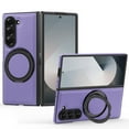 thumbnail image 1 of Mag-Safe Compatible for Samsung Galaxy Z Fold 5 Case, Slim Shockproof Protective 360°Rotating Magnetic Kickstand Ring Holder Bracket Classic PU Leather Phone Cover for Samsung Galaxy Z Fold 5, Purple, 1 of 7