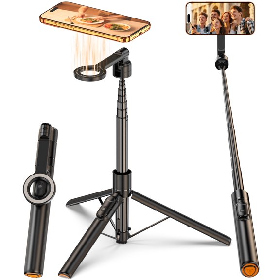 for Mag Safe Tripod for iPhone, 360 Rotating Head for Front & Rear Shooting, 65 Selfie Stick for iPhone Android with Remote & Metal Ring, Magnetic Phone Tripod Stand for Video Recording Travel
