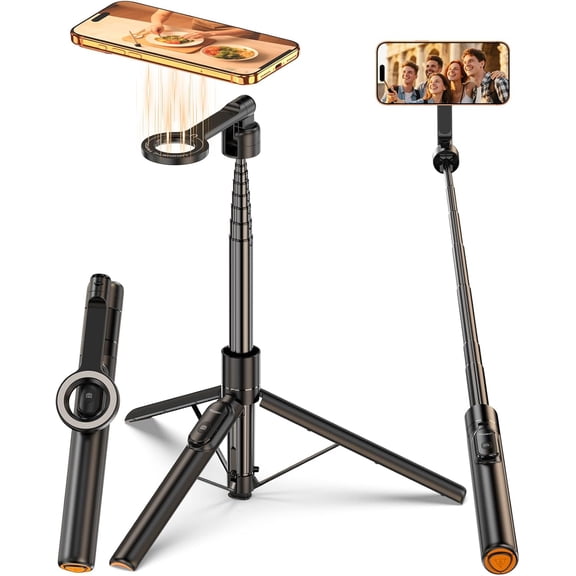 for Mag Safe Tripod iPhone, 360 Rotating Head Front & Rear Shooting, 65 iPhone Android with Remote Metal Ring, Magnetic Phone Stand Video Recording Travel