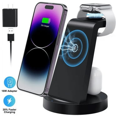 ETEPEHI Wireless Charger, 3 in 1 Charging Station Compatible for iPhone 16e 16 15 14 13 12 11 X Pro Max & iWatch - Wireless Charging Dock for AirPods 4 3 Pro