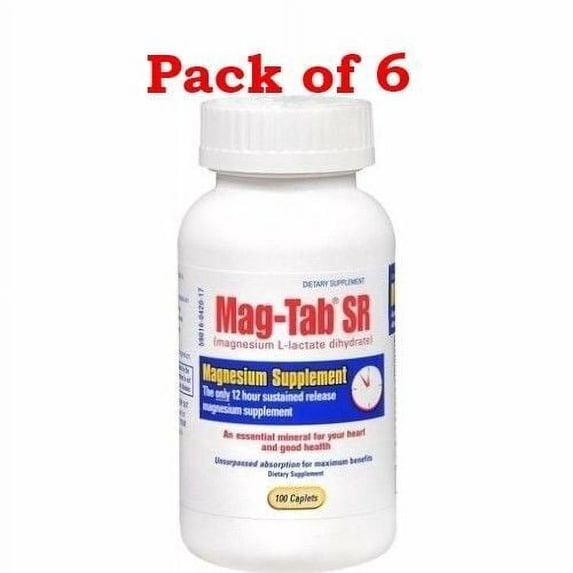 Mag-Tab Magnesium L-lactate Essential Mineral & Gluten-Free 100 ct, 6-Pack