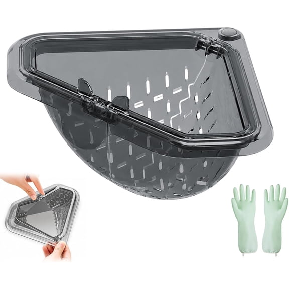 Mag-netic Corner Sink Strainer with Twist-Open Bottom, Pet Kitchen Triangular Drain Rack Sink Basket for Food Scraps, Sponge Storage and Fast Drainage