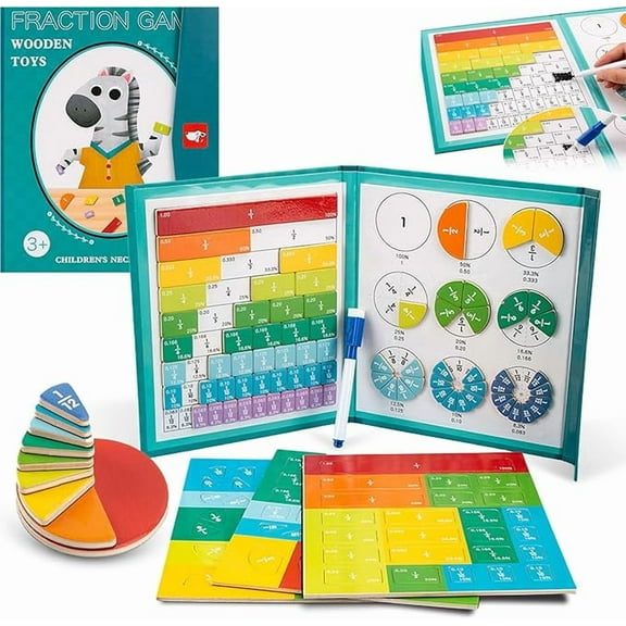 Mag_netic Fraction Demonstration Book, Score Disk Demonstrator, Math Puzzle Blocks Set, Mag_netic Tiles, Elementary Learning Toys, Classroom Homeschool Aid