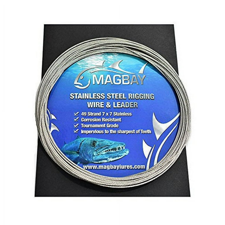 MagBay Lures 49 Strand Cable 7x7 Stainless Steel Fishing Wire Leader Kit  w/10 crimps - 30ft 480 lbs