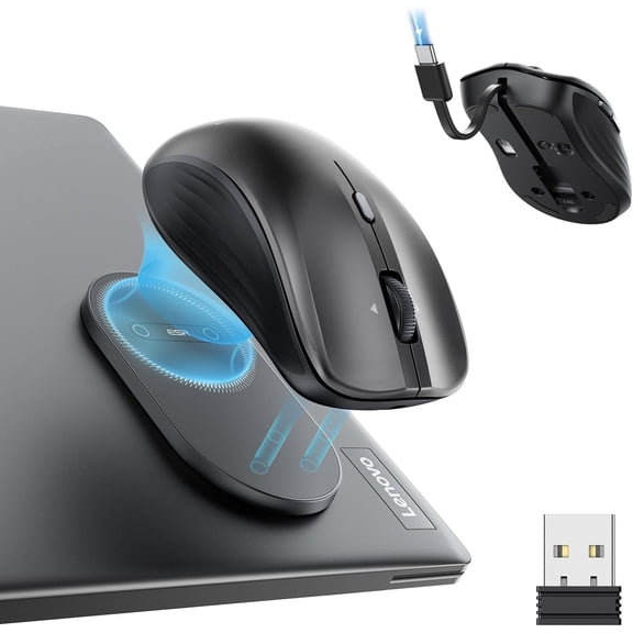 MagMouse Snap-to-Carry Bluetooth Mouse, Rechargeable Wireless Mouse for Laptop with Built-in Charging Cable, Reusable Adhesive Holder, BT 5.0 + 2.4 GHz Connectivity, Silent, Ergonomic, Black