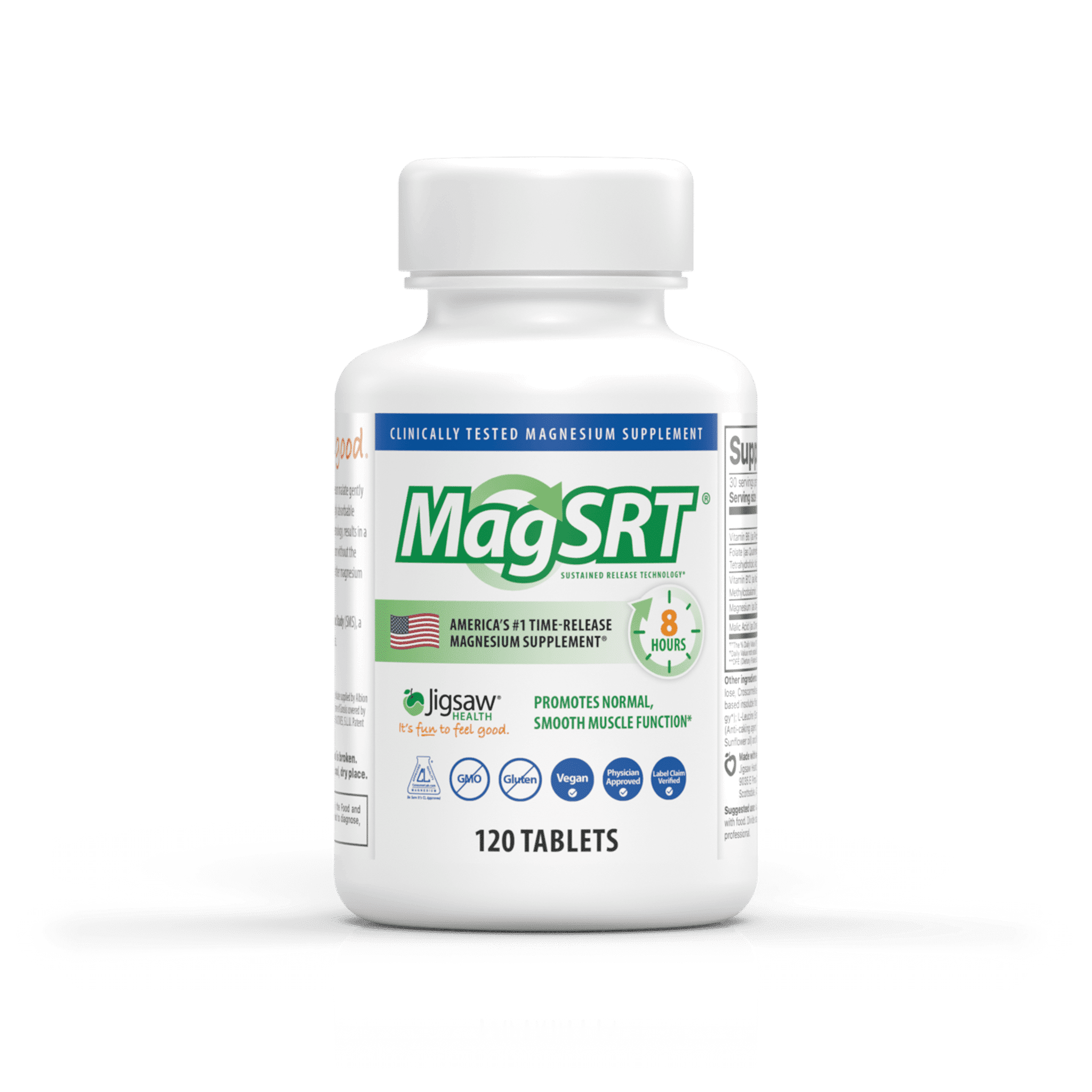 MagSRT Magnesium Malate Supplement (Jigsaw Magnesium w/SRT) - Premium, Organic, Slow Release Magnesium Tablets - Easy to Swallow - 120 ct
