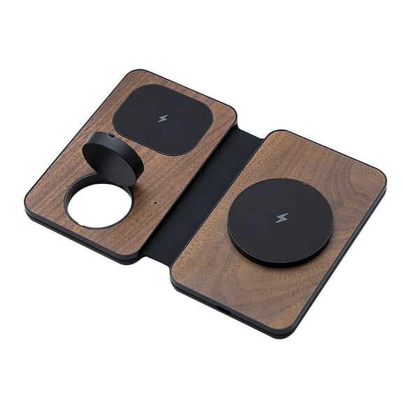 MagSafe 3-in-1 Portable Wireless Charging Station for Apple Devices  Foldable 15W Fast Charger with Wood-Grain Design