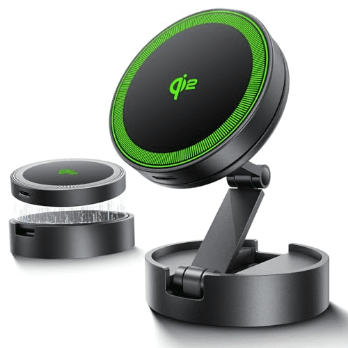 for MagSafe Car Mount Charger, Qi2 Wireless Car Charger, Retractable Car Phone Holder with Long Arm & 360Rotation, Magnetic Car Mount for iPhone16-12Series & Galaxy S25 Ultra (TZH101 Bronze)