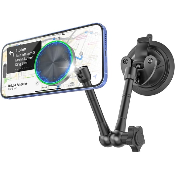 for MagSafe Car Mount [Off-Road Level Shockproof] Metal Arm Magnetic Phone Holders for Your Car Truck, Dashboard Windshield Sunroof Suction Cup Phone Mount for iPhone 16 Pro Max 15 14 13 Plus