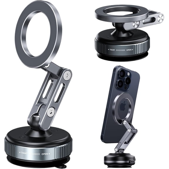 for MagSafe Car Mount Vacuum Lock Magnetic Phone Holder with Strong Suction Cup, Adjustable Extendable Phone Stand, 360 Rotatable Dashboard & Windshield Mount for iPhone 16 15 14 13 12 Pro Max