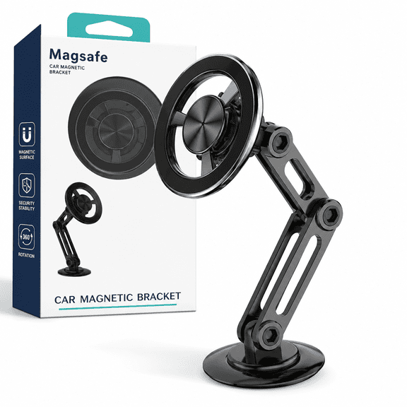 MagSafe Car Phone Mount for Dashboard & Windshield, Adjustable Magnetic Phone Holder with 360 Rotation, Strong Suction Cup Stand for iPhone & Smartphones