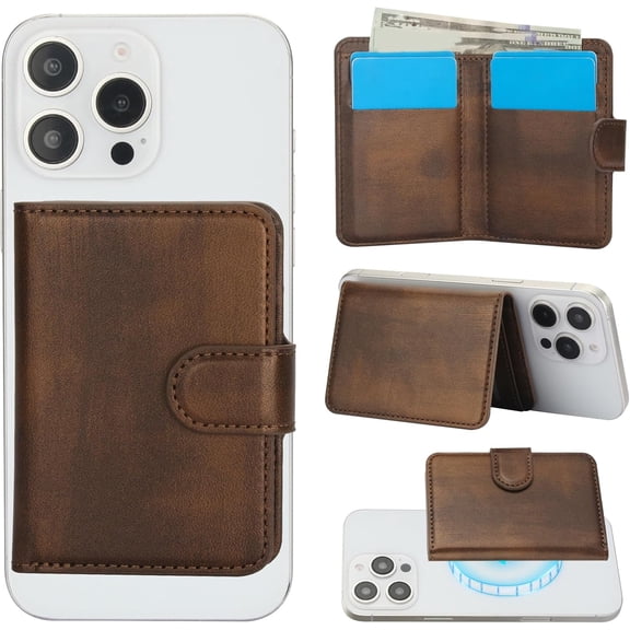 for MagSafe Card Wallet Bag compatible with MagSafe Invisible Ultra-Thin Lightweight Kickstand Magnetic Mobile Wallet Man Woman, 4 Card Slots + 1 Cash Bag. (Brown, Buckle Wallet)