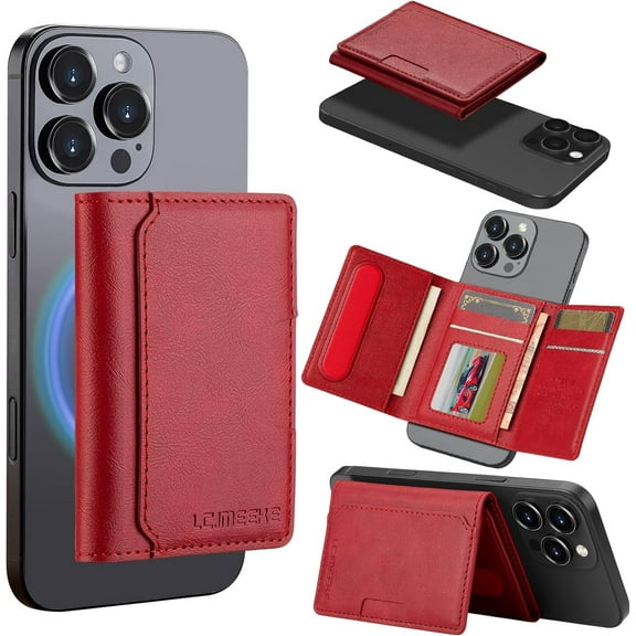for MagSafe Card Wallet Bag compatible with MagSafe Invisible Ultra-Thin Lightweight Kickstand Magnetic Mobile Wallet Man Woman, 8 Card Slots. (Red, Horizontal Folding)