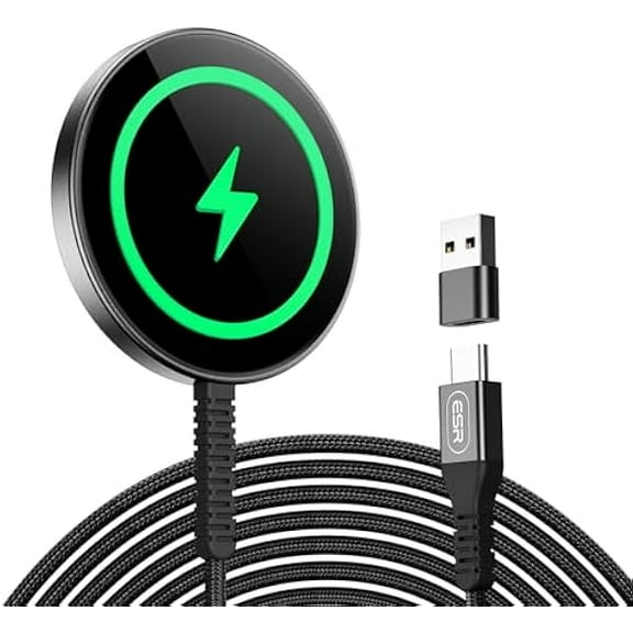 for MagSafe Charger 15W Wireless Charger for iPhone 16 Pro Max/16 Pro/16/16 Plus/15/14/13/12 Apple Magnetic Charging Pad for AirPods 4/3/Pro/Pro 2 Galaxy S25 Series with Dual USB A/C Ports, Black