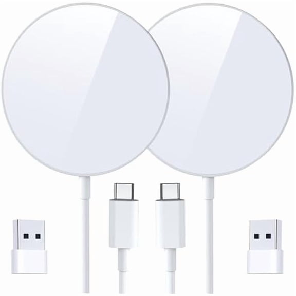 for MagSafe Charger 2 Pack, Magnetic Wireless Charging Pad for iPhone 17/17 Pro/17 Pro Max/Air/16 15 14 13 12 Pro Max Plus mini & AirPods 2 3 Pro, Strong Magnet, USB-C/A Ports (White)
