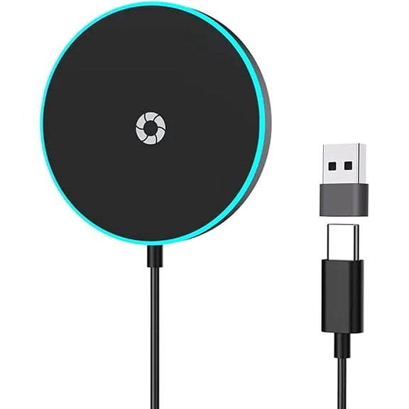 for MagSafe Charger with LED Ambient Light, Magnetic Wireless Charging Pad for iPhone 17/17 Pro/17 Pro Max/Air/16 15 14 13 12 Pro Max Plus mini & AirPods 2 3 Pro, Strong Magnet, USB-C/A Ports, Black