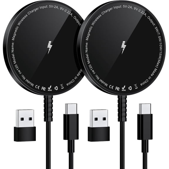 Magnetic Wireless Charging Pad compatible with iPhone 17 16 15 14 13 12 Series & AirPods 4-2 Pro,Strong Magnet, Aluminum Alloy, USB-C/A Ports, Ultra-Thin & Portable, Ideal for Desk & Bedside