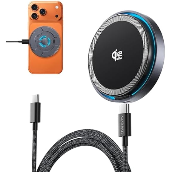 for MagSafe Charger, Qi2 25W Fast Charging Pad with Cooling Fan, Magnetic Wireless Charger with 6.6ft Cable for iPhone 17/16/15 Series (Adapter Not Included)