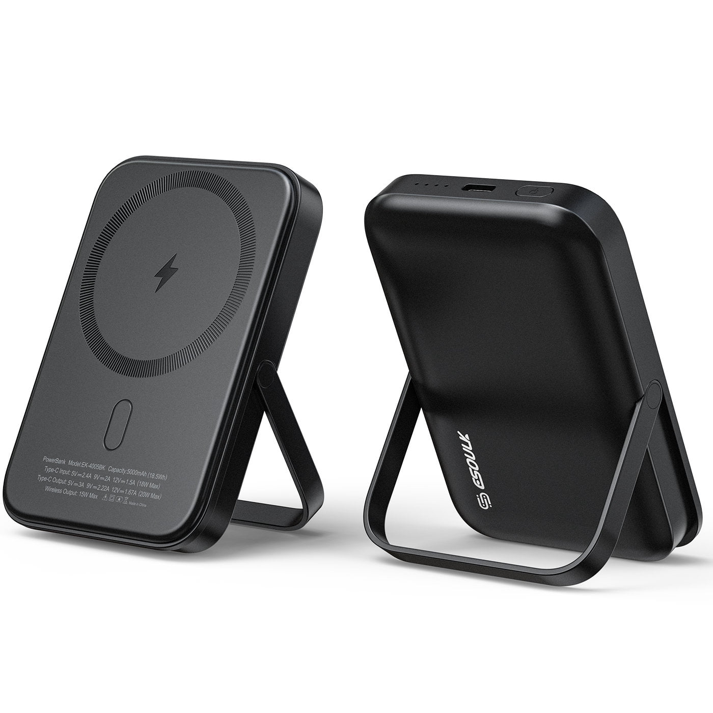 MagSafe Compatible 5000mAh Magnetic Wireless Power Bank with Kickstand - Black