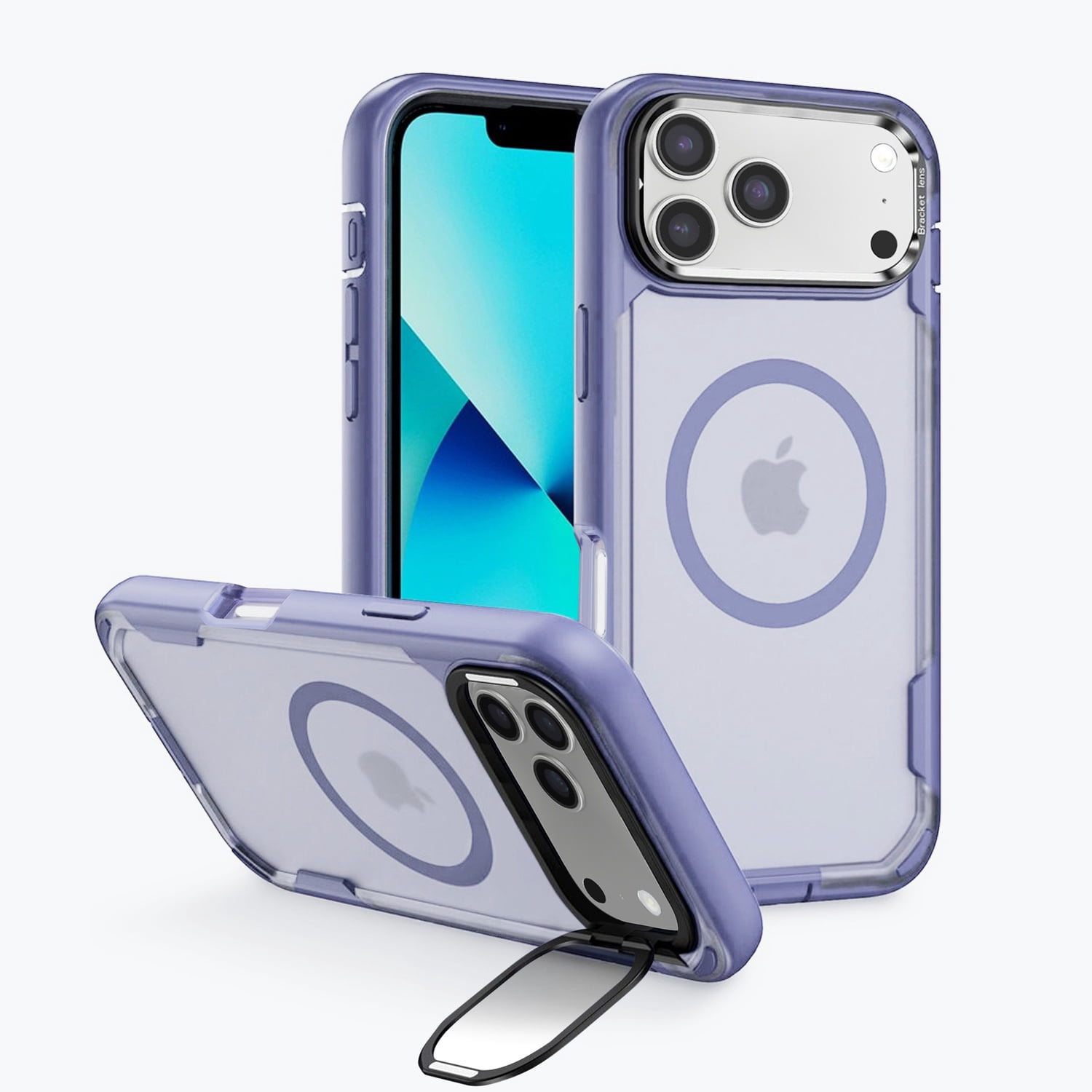 MagSafe Compatible Armor Case with Camera Bracket Stand for iPhone 17 Pro Max - Light Purple