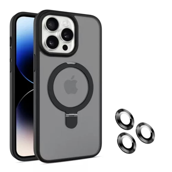 MagSafe Compatible Case for iPhone 15 Pro Max with Ring Holder & Stand, Skin-Feel Grip, Black