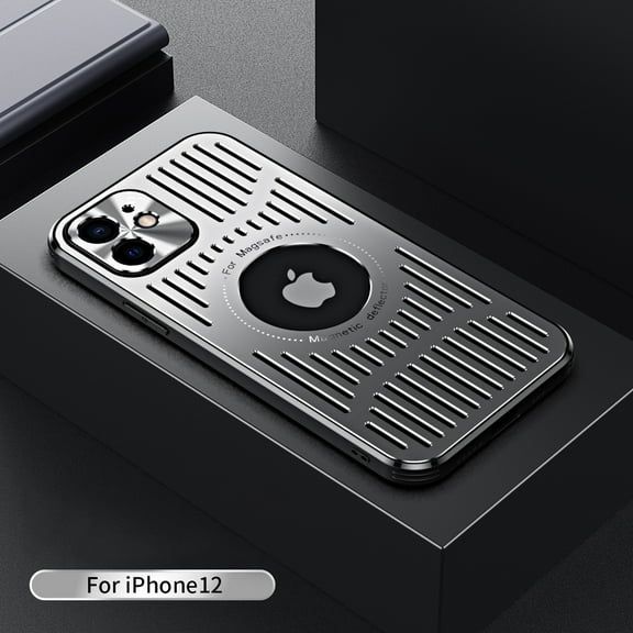 MagSafe Compatible Case for iPhone 12 with Advanced Cooling & Shockproof Military Grade Protection, Rugged Aluminum Metal Heat-Dissipation Magnetic Cover for iPhone 12, Silver