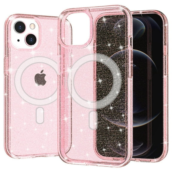 MagSafe Compatible Crystal Glitter Fusion Case for iPhone 14 - Pink