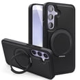 thumbnail image 1 of MagSafe Compatible for Samsung Galaxy S25 Case, Slim Shockproof Protective 360°Rotating Magnetic Kickstand Ring Holder Bracket Classic PU Leather Phone Cover for Samsung Galaxy S25, Black, 1 of 9