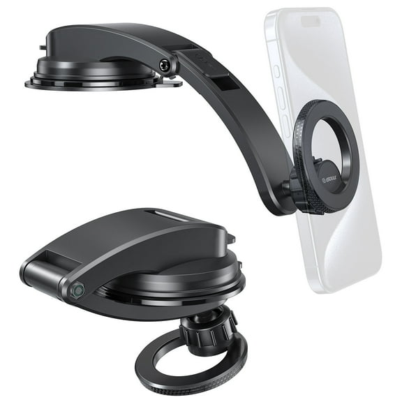 MagSafe Compatible Suction Cup Magnetic Car Dashboard Phone Mount - Black