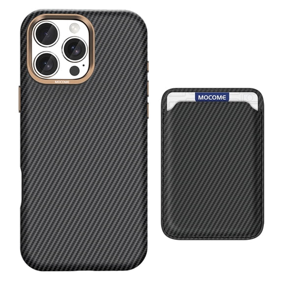 MagSafe Compatible Wallet Case, Detachable Magnetic Card Holder Carbon Fiber Phone Case, Shockproof Protective Cover for iPhone 16Pro, Slim Anti-Slip Black