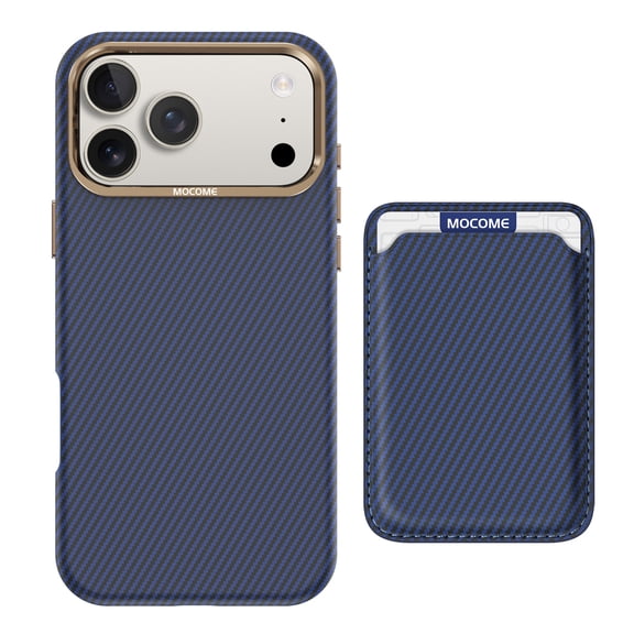 MagSafe Compatible Wallet Case, Detachable Magnetic Card Holder Carbon Fiber Phone Case, Shockproof Protective Cover for iPhone 17Pro, Slim Anti-Slip Blue