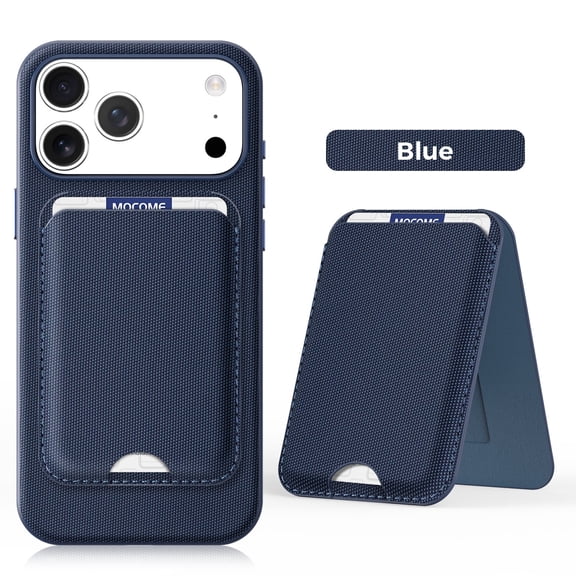 MagSafe Compatible Wallet Case for iPhone 17 Pro Max, Adjustable Kickstand, Tech Fabric Card Holder, Protective Phone Cover, Blue