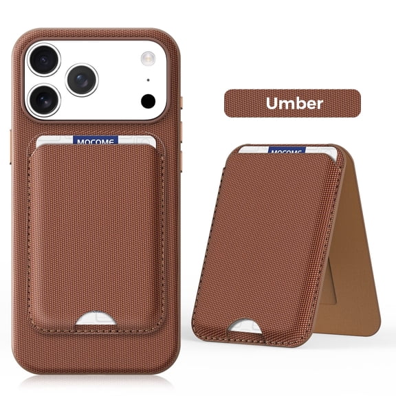 MagSafe Compatible Wallet Case for iPhone 17 Pro Max, Adjustable Kickstand, Tech Fabric Card Holder, Protective Phone Cover, Brown