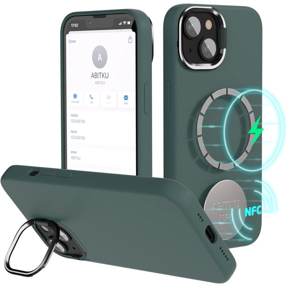 MagSafe Compatible with iPhone 14 - Smart NFC, Soft-Touch Liquid Silicone, MagSafe Support, Invisible Built-in Camera Kickstand Cover (6.1 inch), Green