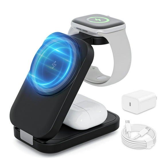 MagSafe Foldable 3-in-1 Wireless Charging Docking Station for iPhone 15 14 13 12 & Apple Watch 2-8, White, Single Piece
