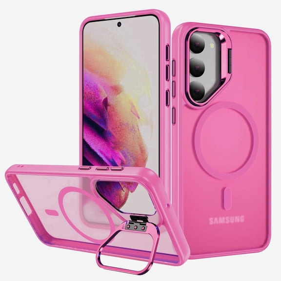 Meifei Magnetic Case for Samsung Galaxy S24 5G 6.2 inch SM-S921U, S921U1, Hidden Stand Slim Shockproof Hard Back Soft Edge thin Protective Cover, Peach Pink