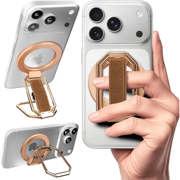 for MagSafe Phone Grip, 4-in-1 Stable Octagon Kickstand with Finger Loop, Phone Ring Holder Strap for iPhone 17 – Secure One-Hand Hold, Comfortable Scrolling, Hands-Free Video Call – Rose Gold