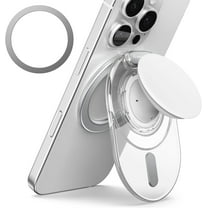 MagSafe Phone Grip Stand with Adaptor Ring, 3000G Kickstand for iPhone 17/16/15/14/13, Clear White M-Tap Tok Stand