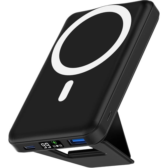 for MagSafe Power Bank, 10000 mAh Foldable Magnetic Portable Charger | 22.5W PD Fast Charging, with USB-C Cable LED Display, Wireless Battery Pack for iPhone 17/16/15/14/13/12 Series-Black