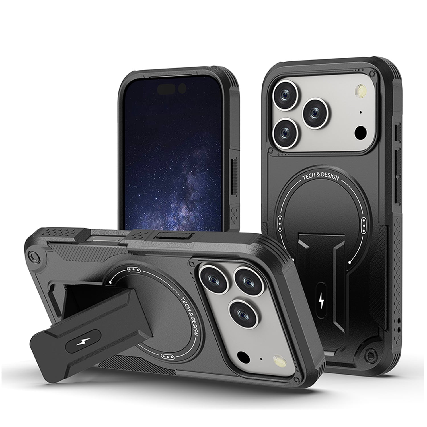 MagSafe-Ready Shockproof Case with Built-In Stand for iPhone 17 Pro Max - Black