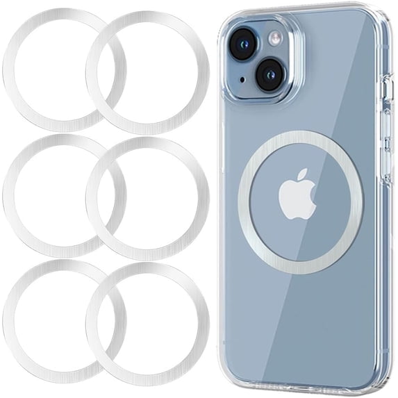 for MagSafe Sticker,4 PCS,Ultra-Thin(0.4mm) Metal Ring for Kindle/Pop Socket Magnetic Wallet Grip Wireless Charger Case Car Mount,Compatible with iPhone 17/16/15/14,Galaxy S24/S23/S22 (Silver 6PCS)