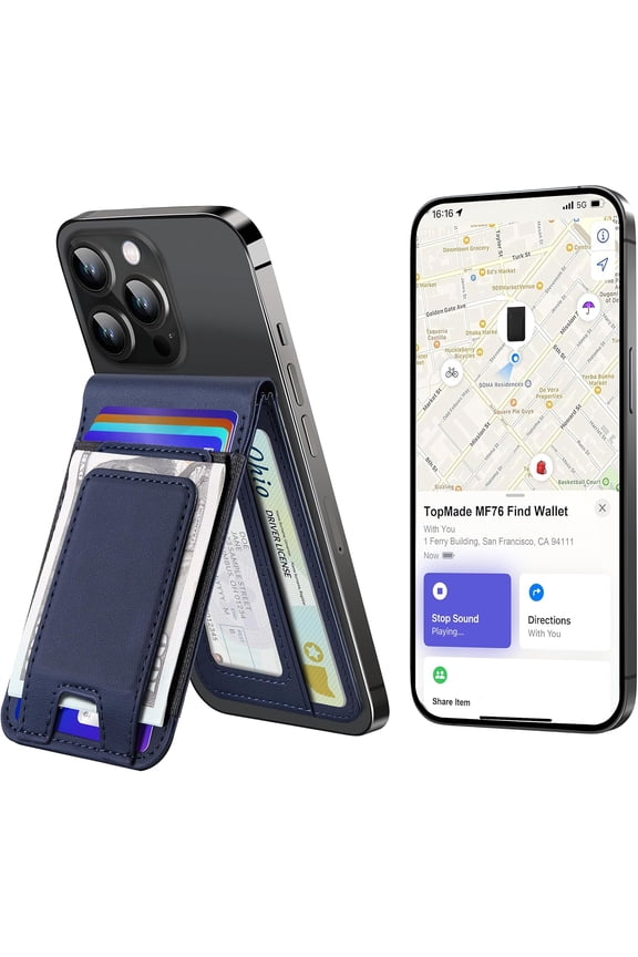 for MagSafe Wallet with Money Clip, Works with Apple Find My, Strong Magnetic Wallet for iPhone 17/16/15/14/13/12 Series, for iPhone Wallet Stand with Finder Tracker, 8 Cards Holder, Navy Blue