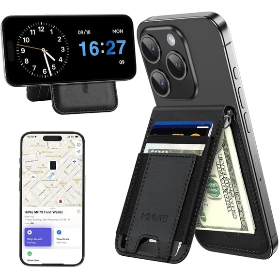for MagSafe Wallet Stand with Money Clip, Anti-Lost Magnetic Wallet for iPhone 17/16/15/14/13/12 Series, Works with Apple Find My, 8 Cards Holder, Leather RFID for iPhone Wallets, Black